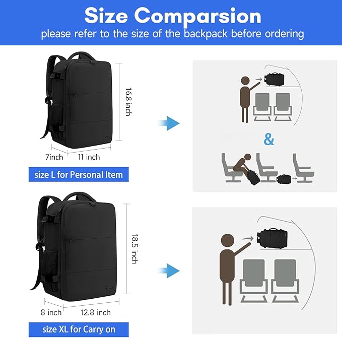 Taygeer Travel Laptop Backpack for Men Women, Airplane Approved Travel Backpack Suitcase with Water Bottle Pocket, Lightweight College 35l Luggage Bag 15.6inch Laptop Mochila Gifts for Business,Black