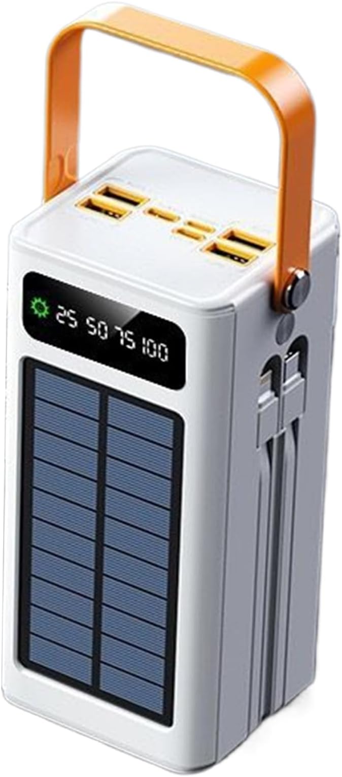 Solar Battery Mobile Bank - 120W External Power Bank, 50000mAh 4 Outputs & 3 Inputs | Portable Survival Gear with Light, Built-in Cables for Devices, Road Trip, Hiking, Backpacking, Camping, Fishing
