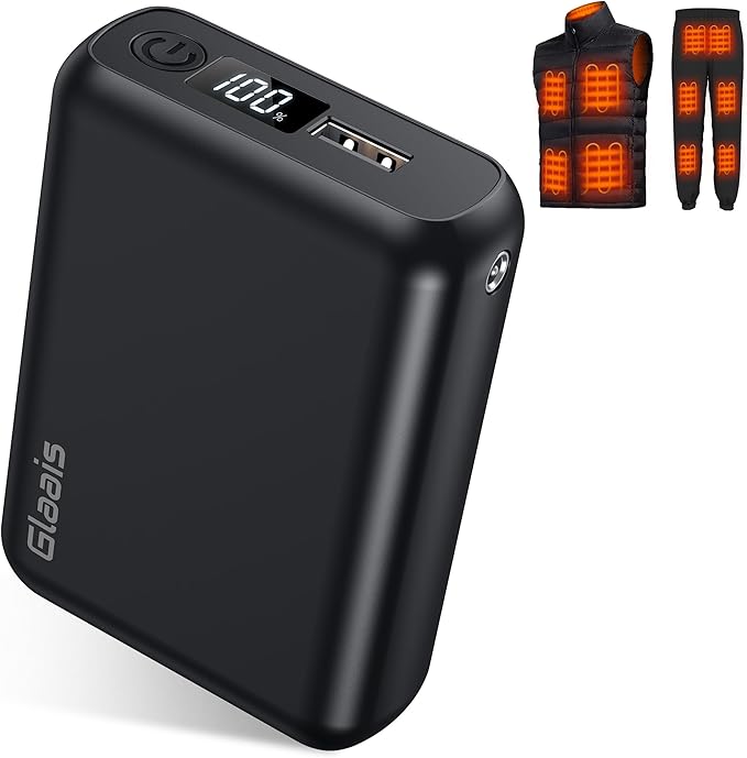 Glaais 5V 7.4V 18400mAh Heated Vest Battery Pack Compatible with ORORO, Battery Pack for Heated Vest with LED, Rechargeable Power Bank for TODWARM, for XINSONYUELL, for Vestego, for Weamest