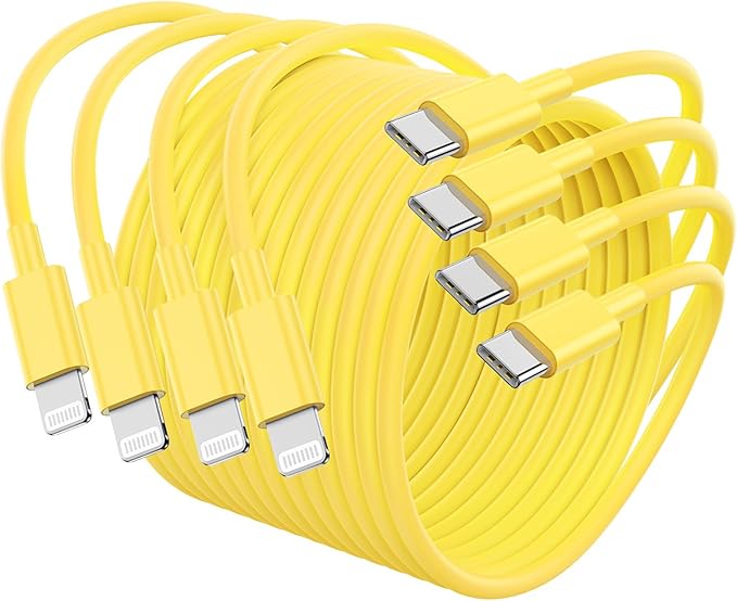 4Pack USB C to Lightning Cable 6FT, Fast Charging Cord for iPhone 14, Replacement for Apple Original Charger Cable for iPhone 14 13 12 11 Pro 11 XS MAX XR 8 7 6s Plus-Yellow