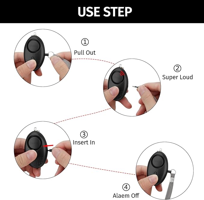 Personal Alarm for Women 140DB Emergency Self-Defense Security Alarm Keychain with LED Light for Women Kids and Elders-2 Pack (Black & White)