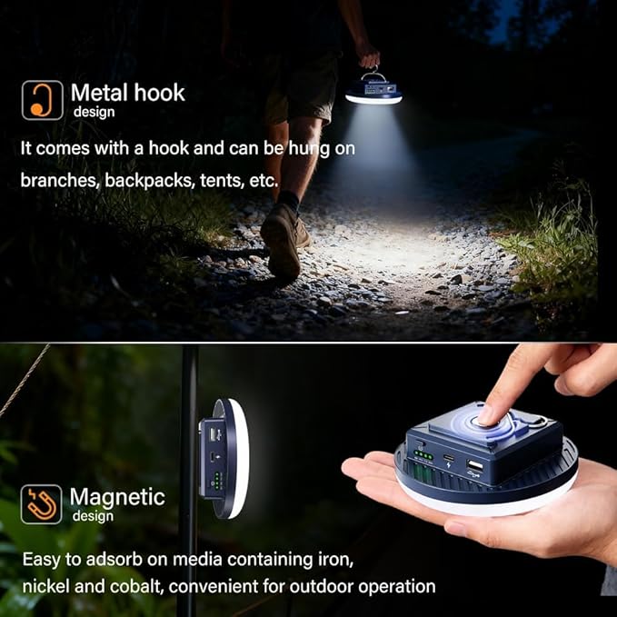 Camping Lights Tent Light 4500 Lumens 45W Rechargeable LED Lantern Magnetic Hanging, Portable USB Outdoor Canopy, Emergency Lights for Home, Lanterns for Power Outages, Ice Shanty Lights（2pcs）