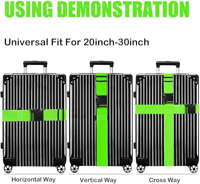 Luggage Straps for Suitcases TSA Approved-2 Pack Bright Personalized Luggage Belt Strap for Suitcase/Carry On Bag Luggage Accessories for Travel (Limegreen)