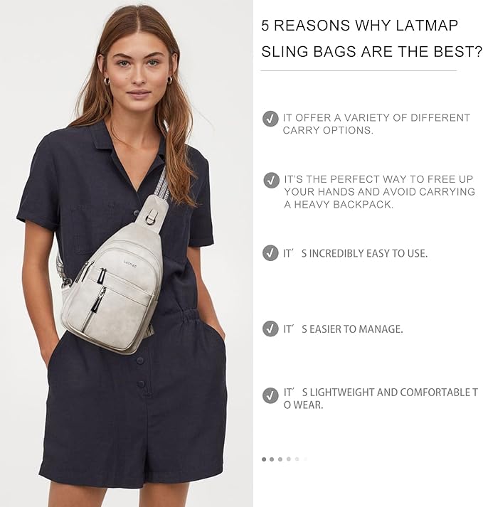 LATMAP 7L Sling Bag For Women Men Backpack Fanny Pack Crossbody Chest Travel Shoulder Belt Bags Purse Handbag PU Leather
