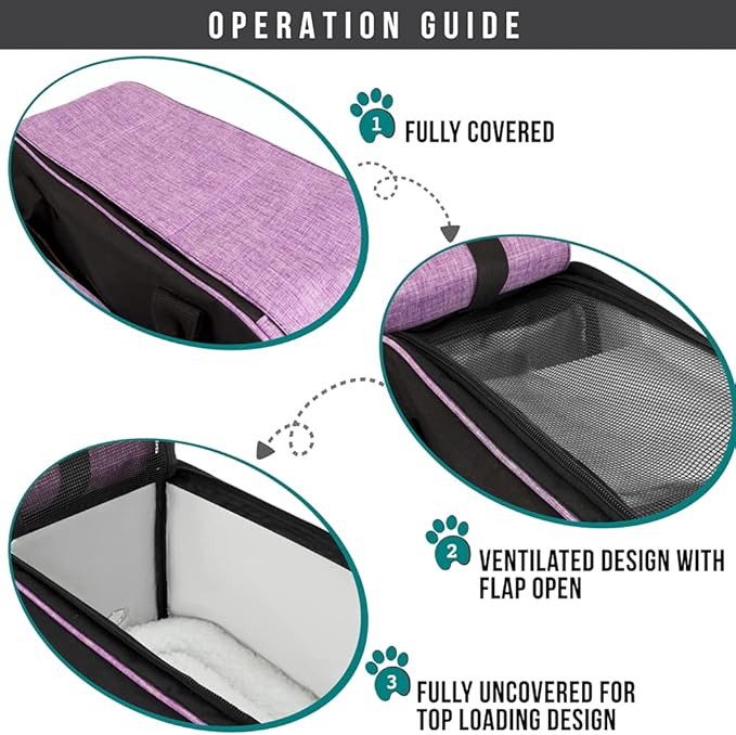 PetAmi Dog Purse Carrier for Small Dogs Cats, TSA Airline Approved Soft-Sided Pet Carrier with Pockets, Ventilated Travel Tote Bag with Bed & Shoulder Strap, Puppy Kitten, Max 12 lbs, Purple