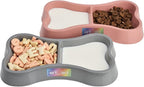 Set of 2 Lightweight Small Dog Puppy Cat Food and Water Bowls 6 oz Double Pink Plastic Portable Outdoor Travel Dish (Pink and Gray Set)