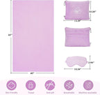 Travel Blanket, Airplane Blanket, Ultra-Soft, Warm & Lightweight, 65x40 in, Outdoor Blanket Essentials for Women, Men & Kids, Included Eye Mask, Luggage Sleeve & Backpack Clip Purple