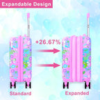 5Pcs Kids Luggage Set, 16" Girls Travel Suitcase with Spinner Wheels, Butterfly Hardside Carry on Toddler Rolling Suitcase Airline Approved（Pink）