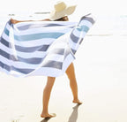 Laguna Beach Textile Co. Striped Cabana Beach Towel - Oversized, Plush 630 GSM Cotton - Stone Gray and Sea Glass Green