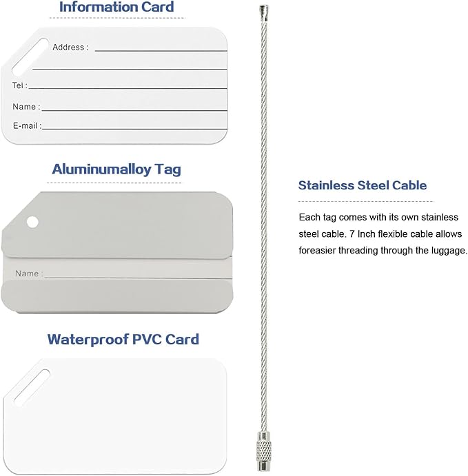 Aluminum Luggage Tags, Luggage Tag Holders for Travel Luggage Baggage Identifier by Ovener (5Pack Silver)