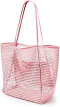 CWB&ADB Large Mesh Beach Tote Bag, Foldable Summer Handbag, Tan