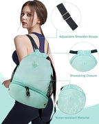 RHDZO Drawstring Backpack Gym Backpack with Shoe Compartment for Men Women String Sports Bag with Wet Pocket Cinch Swim Beach Bag, Large Mint Green