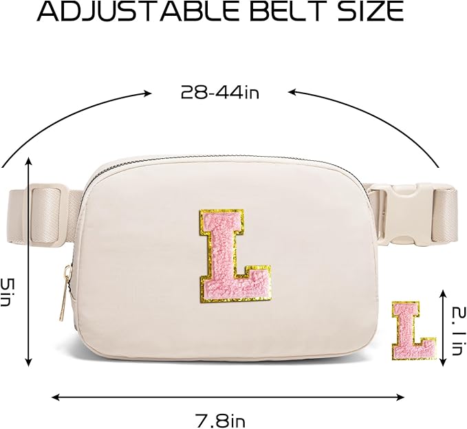 Gitus Belt Bag Fanny Pack Crossbody Bags with Initial Letter Patch Cute Stuff Birthday Gifts for Teenager Girls Trendy Preppy Stuff for Teen Girls(Beige-L)