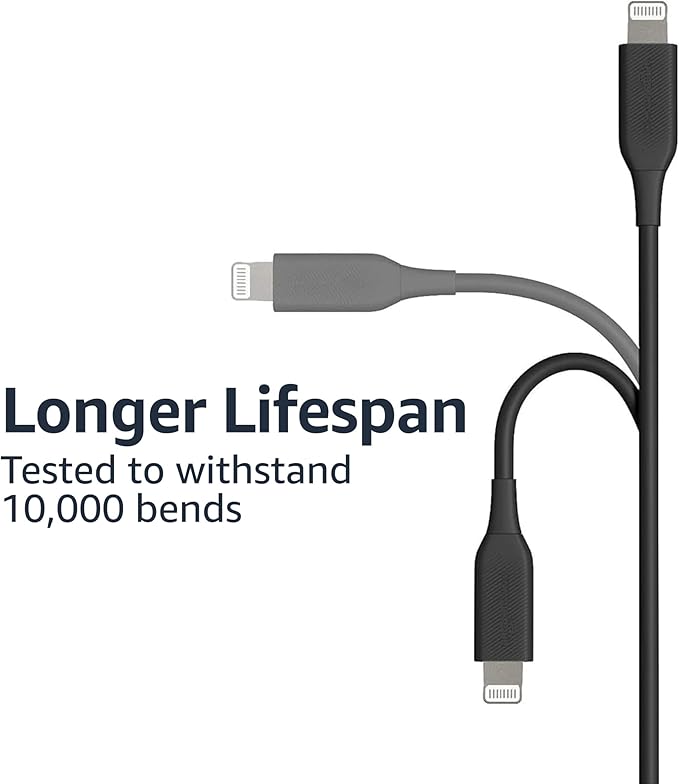 Amazon Basics 2-Pack Apple MFi Certified USB-A to Lightning Charging Cable for iPhone 14 13 12 11 X Xs Pro, Pro Max, Plus, iPad, 3 Foot, Black