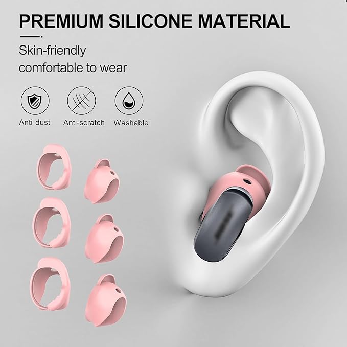 [3 Pairs] Ear Tips Cover for Bose QuietComfort Earbuds II (2022) &Bose QuietComfort Ultra Earbuds (2023), Silicone Sport Ear Hook Cover, Anti-Slip Replacement Eartip Accessories (S,M,L) (Pink)