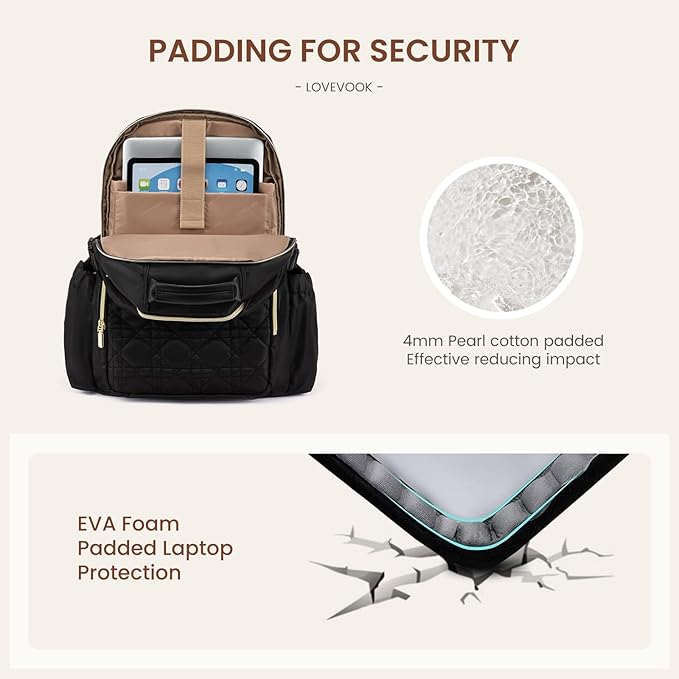 LOVEVOOK Laptop Backpack for Women with Pouch Pocket for Large Capacity Cup,18 Inch Teacher Nurse College Work Backpack Purse,Waterproof Laptop Bag Computer Back Pack for Travel,Black+Wicker pattern