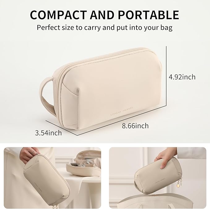 RIGHT AWAY Tech Pouch Electronics Organizer Travel Case, Cord Organizer Bag Cable Accessories Carry Storage for Essentials,Charger, Phone, Earphone,Flash Drive,Beige