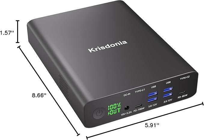 Portable Charger, PD 100W USB C Power Bank 64000mAh Fast Charging External Battery Pack with Dual PD (100W&65W) & 4 USB-A (QC3.0 18W) for Type-C Laptops, MacBook Pros, XPS, iPad Pro