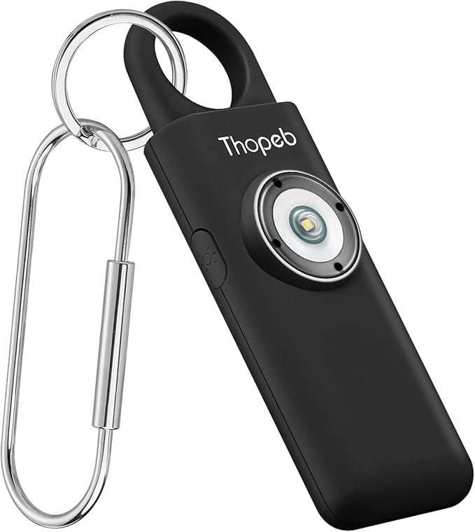 Thopeb– Personal Safety Alarm for Women–135dB Siren, Strobe Light and Rechargeable - Safety Alarm Keychain for Women (Charcoal)
