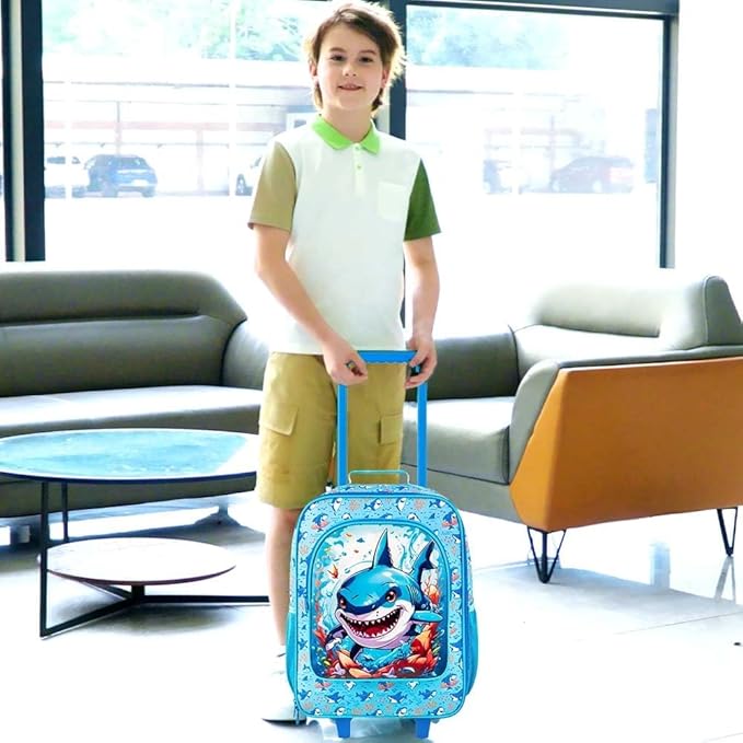 Kids Suitcases for Boys, Cute Shark Luggage Rolling with Wheels, kids carry on luggage for Children Toddler Elementary(Blue)
