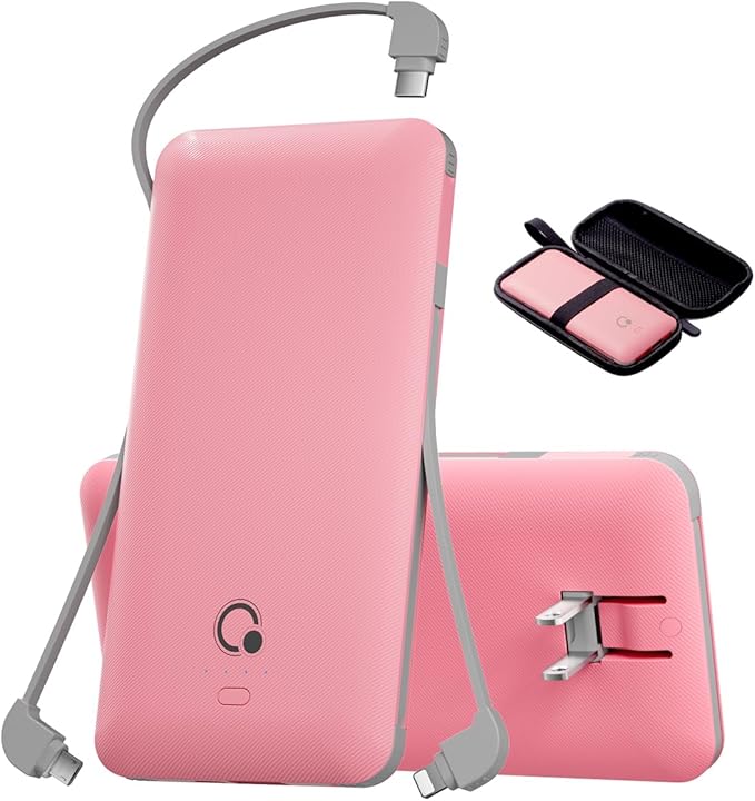 Q Portable Charger with Built-in Cables and AC Wall Plug, USB C External Battery Pack, 10000mAh Travel Essentials Power Bank Compatible with iPhone 16/15/14/13, Samsung Galaxy, Pixel,Tablet and More
