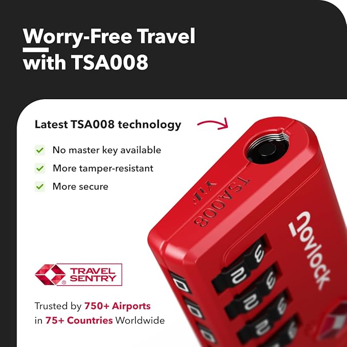 Luggage Locks TSA Approved with Inspection Indicator and Resettable 4-Digit, Easy-to-Read Combination, TSA Locks for Luggage, Suitcases, Backpacks & Travel Bags, Red, 2-Pack