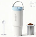 minkah Fast Extraction Mini Electric Coffee Maker - Portable Filter Coffee Brewer for Travel,Insulated Stainless Steel Tumbler,30 oz Reusable Iced Coffee Cup Machine,Hot Coffee Mug with Lid (White)