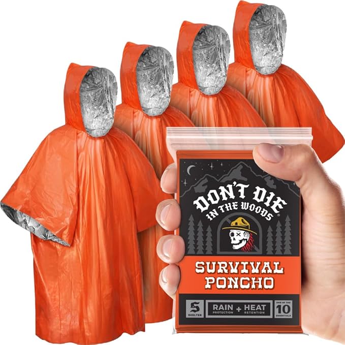 Don't Die In The Woods - Rain + Heat Emergency Poncho - Wearable Mylar Space Blanket For Hiking, Camping, First Aid, Survival