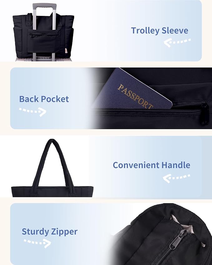 Wandering Nature Puffer Tote Bag with Cup Holder & Laptop Compartment & Trolley Sleeve for Travel, Work, Nurse, Women