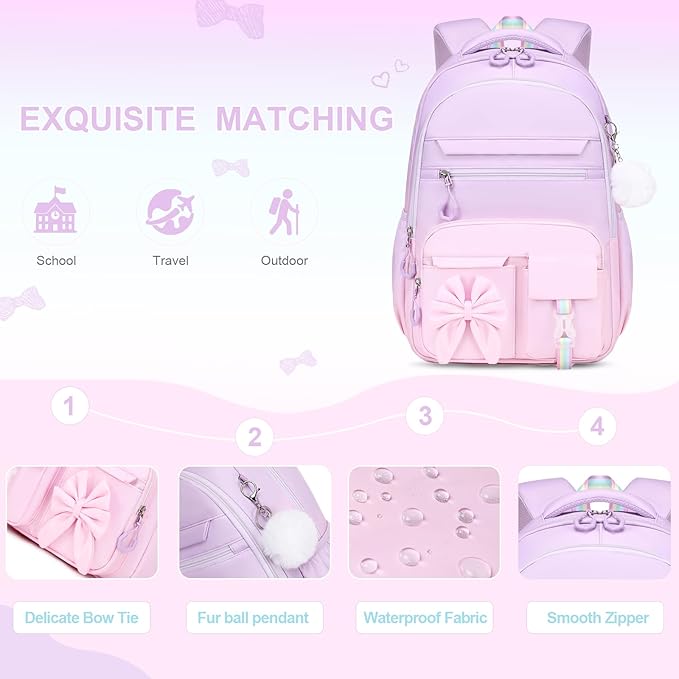 DIGOBAY Backpack for Girls, 3PCS Girls Backpack for School with Lunch Bag Pencil Case, Cute Kids Teens Bookbag for Kindergarten Elementary Preschool Middle School