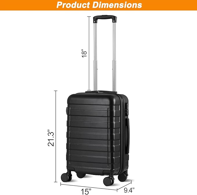 SUPER DEAL 21 Inch Carry On Luggage with Spinner Wheels, Expandable Hardside Suitcase Height Adjustable Durable Rolling Luggage with Porable Handle and Side Feet for Business Trips and Travel, Black