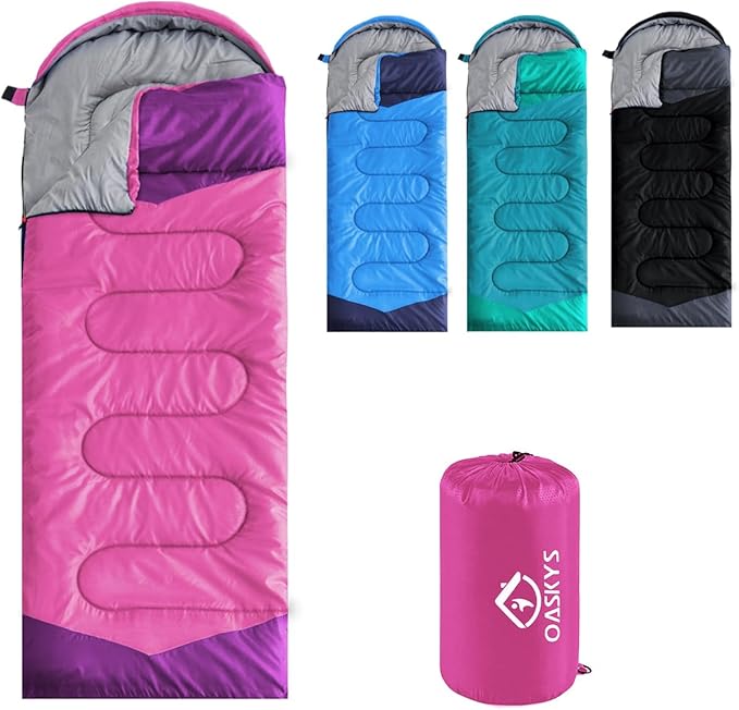 oaskys Camping Sleeping Bag - 3 Season Warm & Cool Weather - Summer Spring Fall Lightweight Waterproof for Adults Kids - Camping Gear Equipment, Traveling, and Outdoors