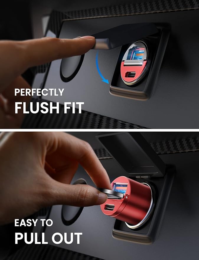 AINOPE USB C Car Charger Adapter, PD36W & QC36W Fast Charging, Mini & All Metal, Compatible with iPhone 15/14 Pro Max/13 & Samsung Smartphones, Red Kits