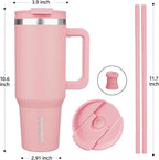BJPKPK Insulated Tumblers With Handle And Straw 40 oz Stainless Steel Tumbler Cups With Lid,Light Pink
