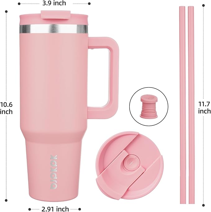 BJPKPK Insulated Tumblers With Handle And Straw 40 oz Stainless Steel Tumbler Cups With Lid,Light Pink