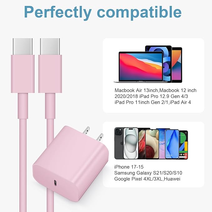 iPhone Charger Fast Charging 10FT iPhones 17 16 15 Charger 3 Pack Type C Chargers USB C Charger Compatible with iPhone Air 17/17 Plus/17 Pro/17 Pro Max/16/16 Plus/16 Pro/16 Pro Max (Pink)