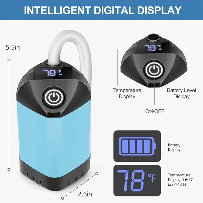 Portable Shower for Camping with 7800mAh Battery, Rechargeable Camping Shower with Intelligent LED Display, 3 Spray Modes, IPX8 Waterproof Outdoor Camp Pump for Hiking, Travel, Car, Pet