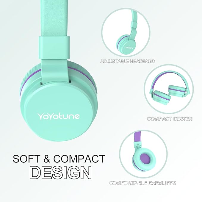 Kids Bluetooth Headphones,Lightweight Kids Headphones Wireless,85/94dB Safe Volume,40H Playtime,Fast Charging,Bluetooth 5.3,Over Ear,Toddler Headphone Built-in Mic for School/Tablet/Travel (Green)
