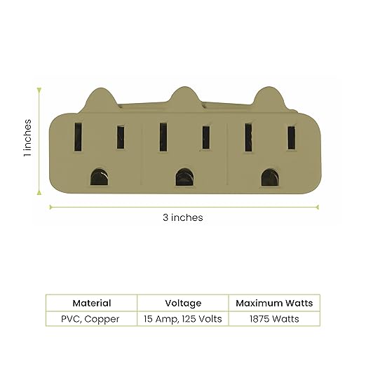 GoGreen Power (GG-13000TT) 3-Outlet Tri-Tap Adapter, 3-Outlet Wall Tap Adapter, Tan