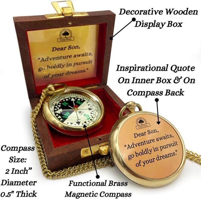 The Dream Chaser Compass - Go Confidently -2026 Unique Graduation Gifts for Him, College, High School, Cool Birthday Gift Idea for Son, Boys, Motivational Greeting Card Included