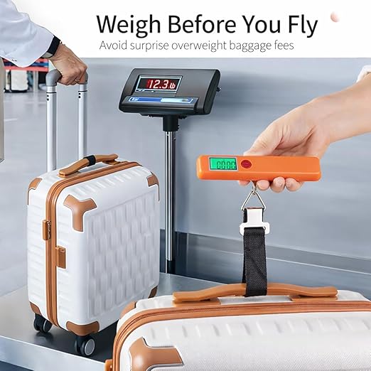 Digital Luggage Scale, Portable Handheld Travel Weight Scale with Backlit LCD Display, 110 lb Capacity, Hook and Strap, (Orange)