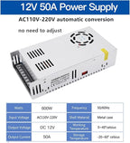 50A 600W 12V DC Power Supply, Universal Regulated Switching AC 110V/220V to DC Converter (SMPS) Transformer Driver Adapter for LED Strip Lights, CCTV Camera System, 3D Printer, Radio, Computer Project