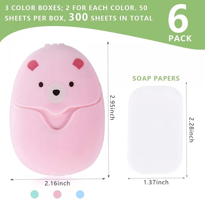 SenseYo 6 Boxes (300 Sheets) Mini Disposable Portable Travel Paper Hand Soap Sheets for Outdoor, Camping Hiking