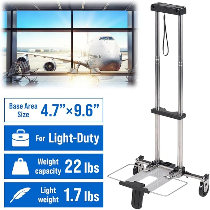 Japard Folding Carrying Cart, Luggage Cart with 2 Wheels One Way, Compact for Travel Trolley School with Bungee Cord for Light Duty 22lbs