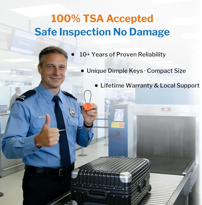 Forge TSA Approved Luggage Locks Ultra-Secure Dimple Key Cable Locks for Travel with Zinc Alloy Body- 2 Orange Locks