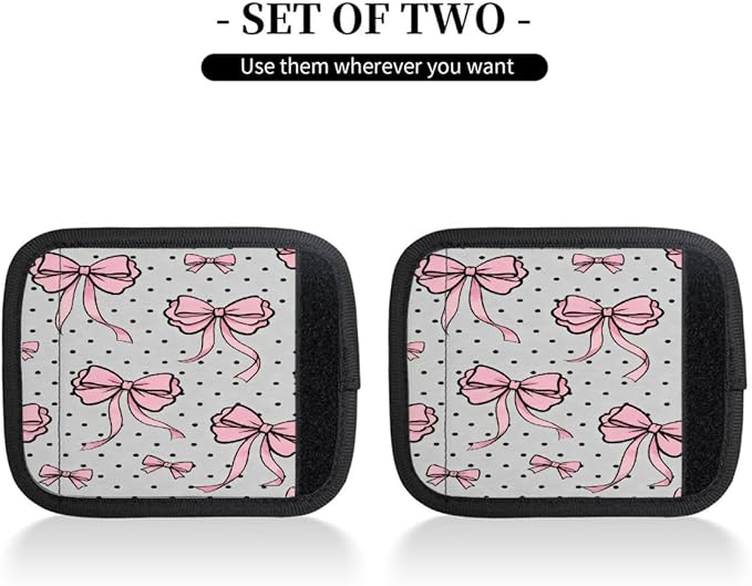 2 Pack Luggage Handle Wrap with Travel Tags - Non-Slip Protective Cover Soft Handle Grips Covers for Suitcase(Polka Dot Bow)
