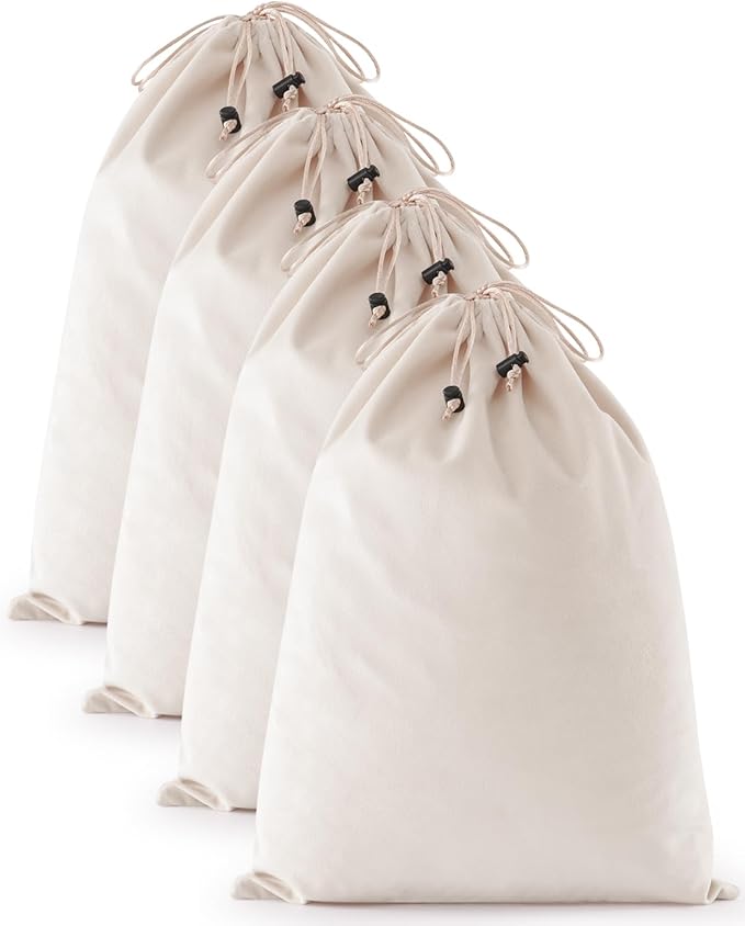 FantasyLife Shoe Bags for Travel, Washable Dust Bags for Storage & Packing, Flannel Shoe Pouch with Drawstring Closure for Purses, Handbags, Shoes & Toys (4, Beige, 17.3"x12.6")
