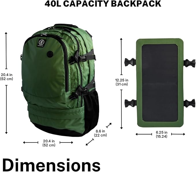 Outdoor Tech - Mountaineer Solar Backpack - Rugged 40L Outdoor Backpack with Flexible and Detachable 6.5W Solar Panel for Charging