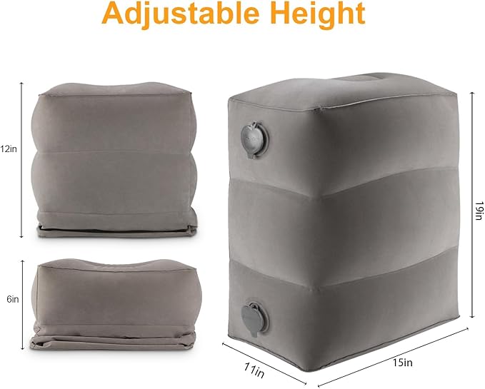 Inflatable Foot Rest/Leg Pillow | Adjustable Height | Make a Flat Bed for Kids and Toddlers | Great for Airplane, Train, car,Travel （Grey, 2 Pack）