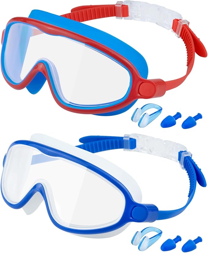 Swim Goggles 2 Pack, Wide View Anti Fog&UV Swimming Goggles for Audlt, No Leak Pool Beach Essentials for Men Women
